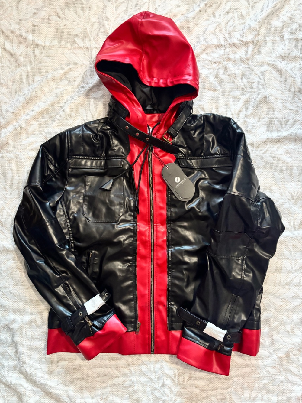 Brand New Laverapelle Batman Men's Black and Red Hooded Bomber Jacket